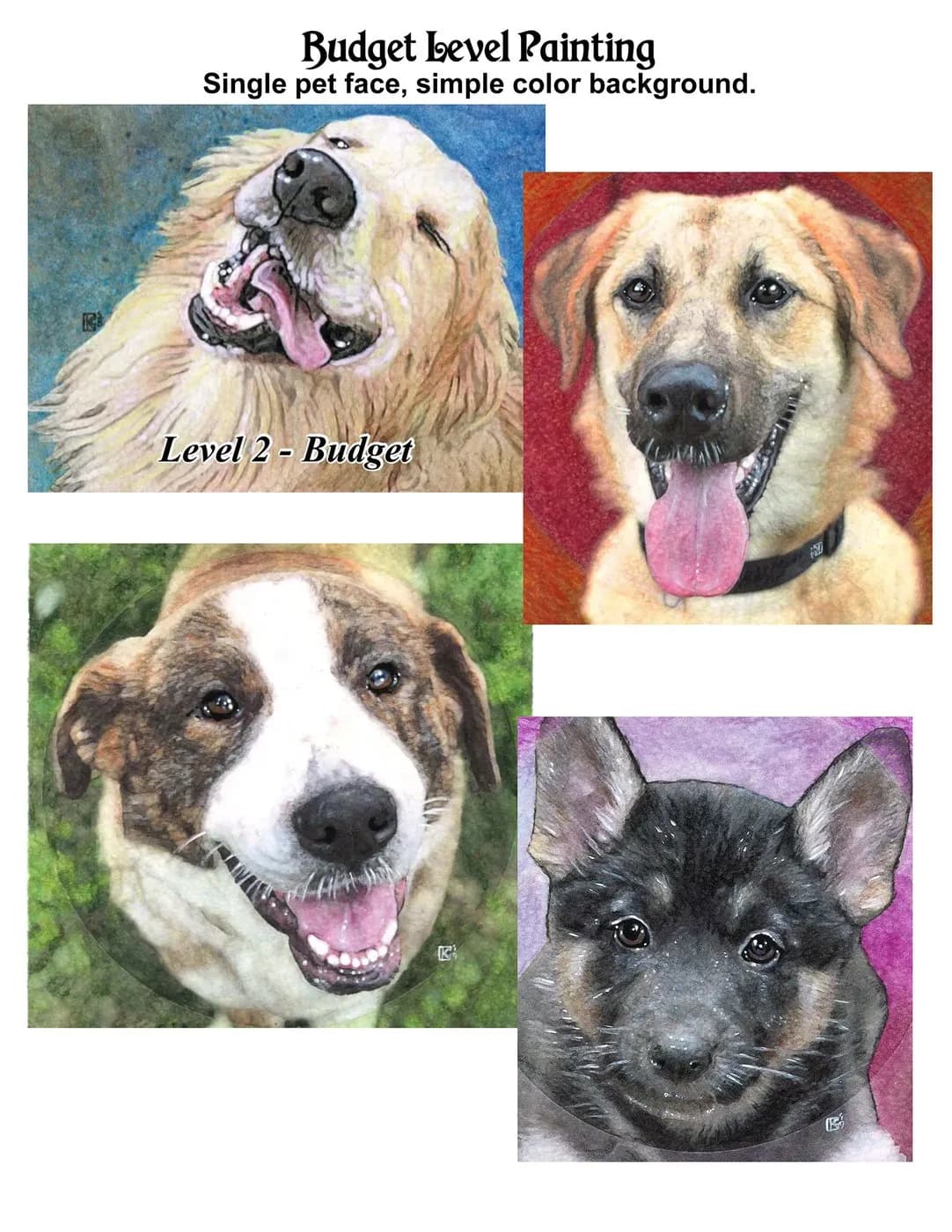 Hand Drawn and Painted Pet Portraits (Optional Ashes)