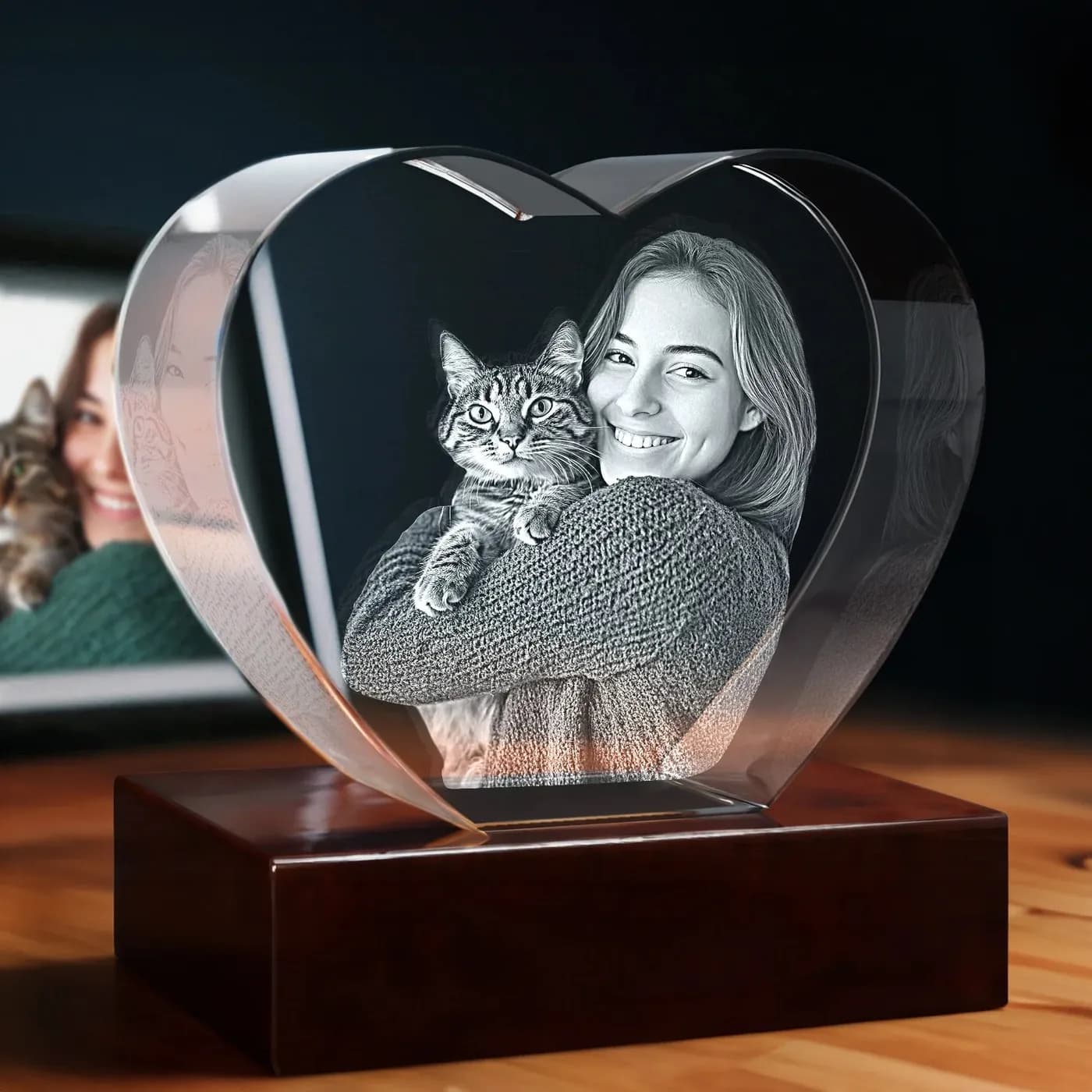 3D Memory Crystal - Tabletop Heart (Pet Lovers)