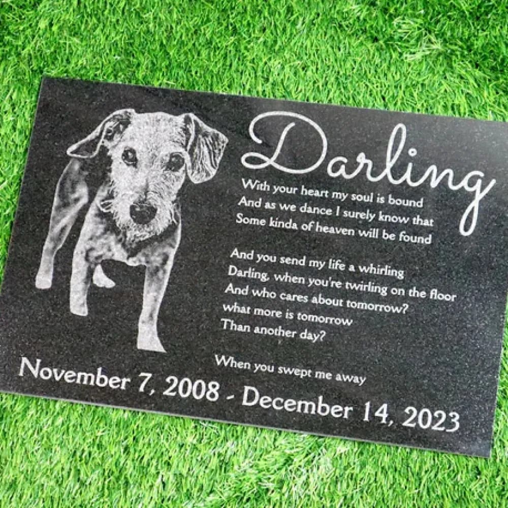Custom Black Granite Pet Memorial Photo Grave Marker