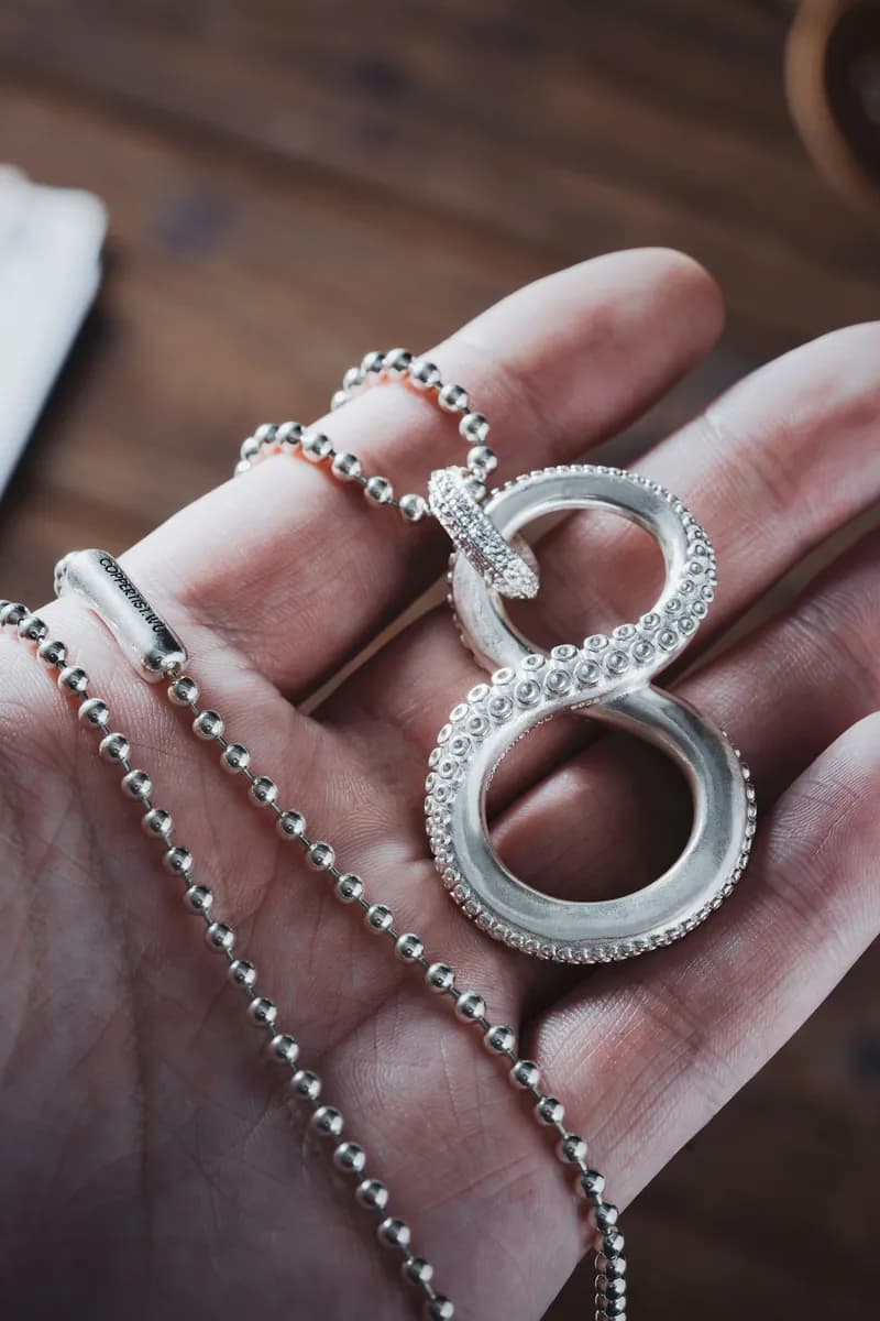 Soft focus hands holding a worn pet collar, looking down.
