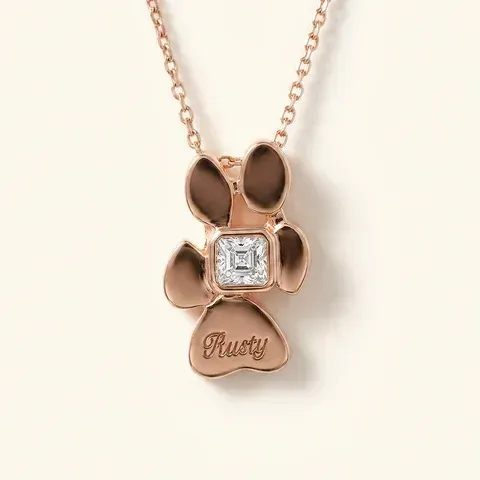 Memorial diamond set in a paw-print pendant